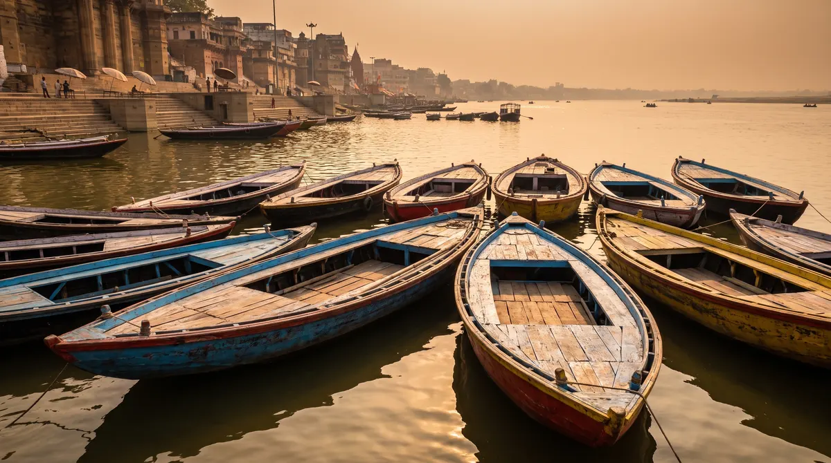 Group of boats on the Ganga, late morning