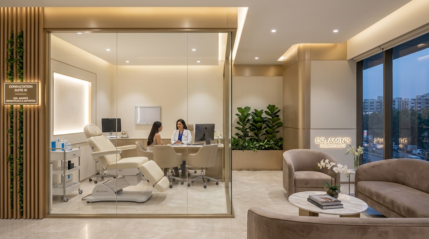 Calm diagnostic consultation sanctuary at Lavanya Skin Studio Ahmedabad